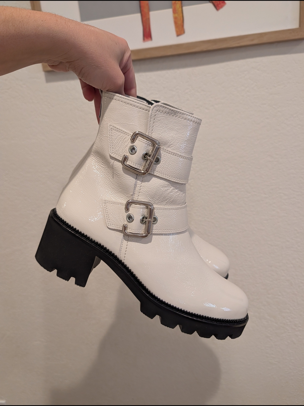 Paul Green White Patent Buckle Ankle Boots 7.5